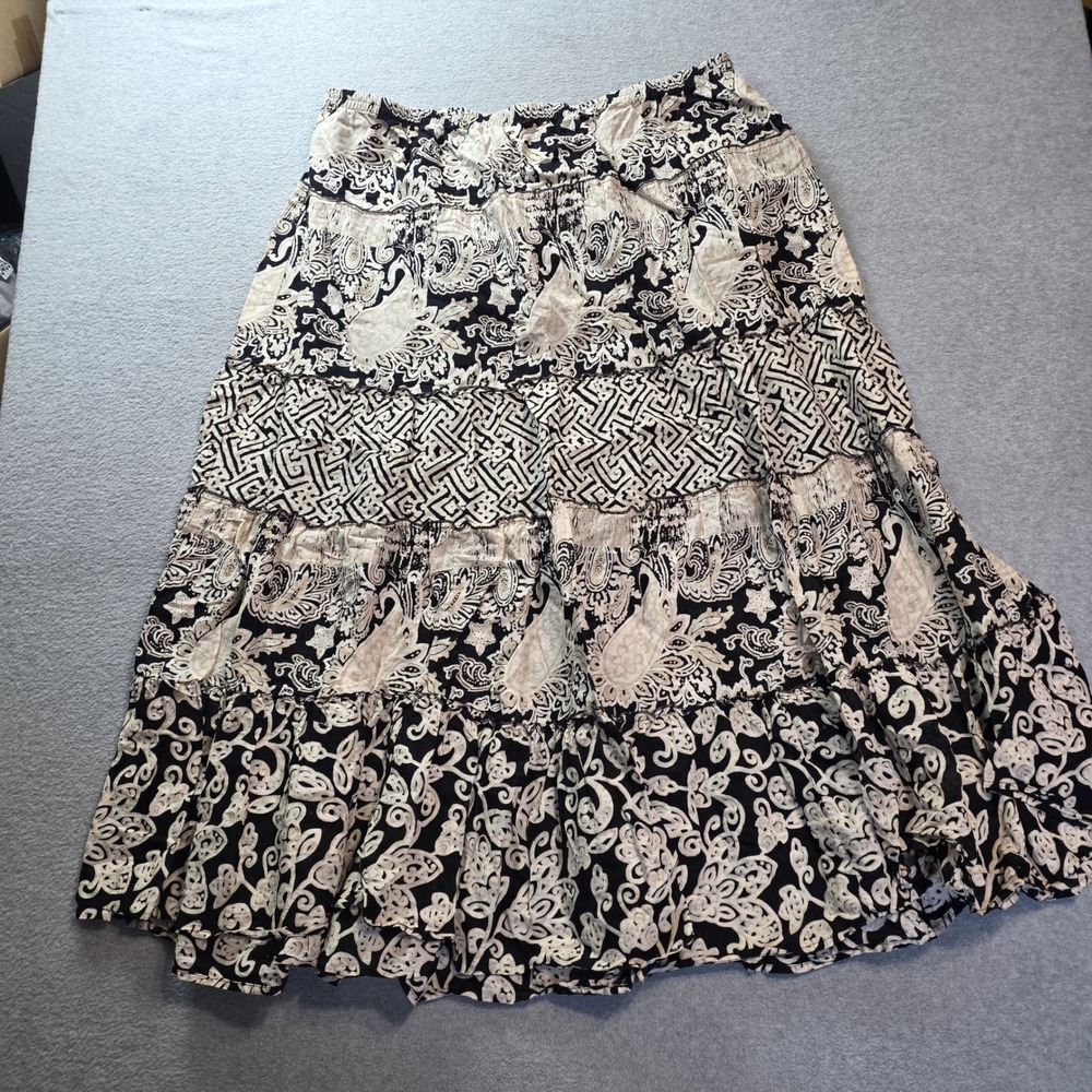 Style & Co Woman Tiered Cotton Boho Maxi Skirt 2X Black Cream Paisley Plus Size